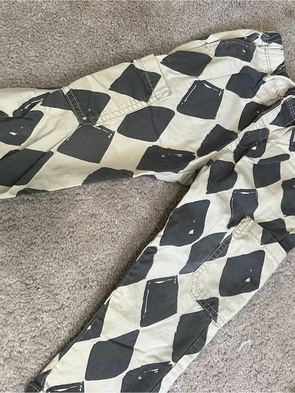 Toddler Black & Cream Diamond-Print Pants